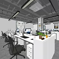 Modern Public Office Space With Workstations Computers Ergonomic Chairs And Potted Plants 3d model