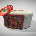 Traditional Handwoven Hat With Orange Flower Decorations Green Sequin Centers And Red Black Geometric Patterns