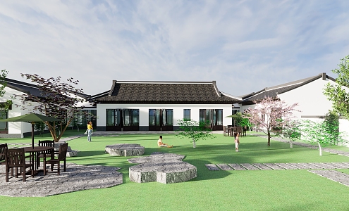 New Chinese-style private house self-built house 3d model