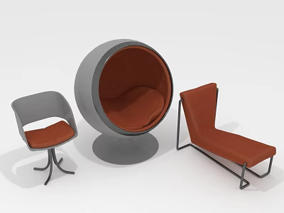 Modern Round Single Sofa Interior With Gray Frame Orange Cushion And Armchair Bench 3d model
