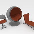Modern Round Single Sofa Interior With Gray Frame Orange Cushion And Armchair Bench