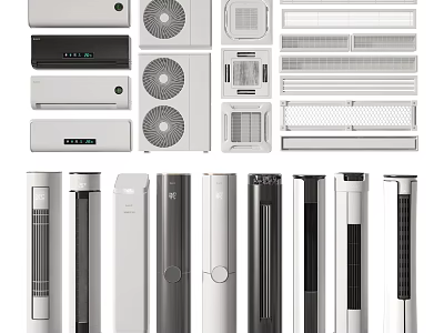 Modern Air Conditioners And Fans With Sleek Design In Various Types And Colors 3d model