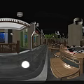 Traditional Restaurant Interior With Wooden Decor Lantern Lights Open Dining And Green Plants