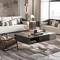 Elegant Modern Sofa And Coffee Table Set With Decorative Pillows Area Rug And Side Table 3d model