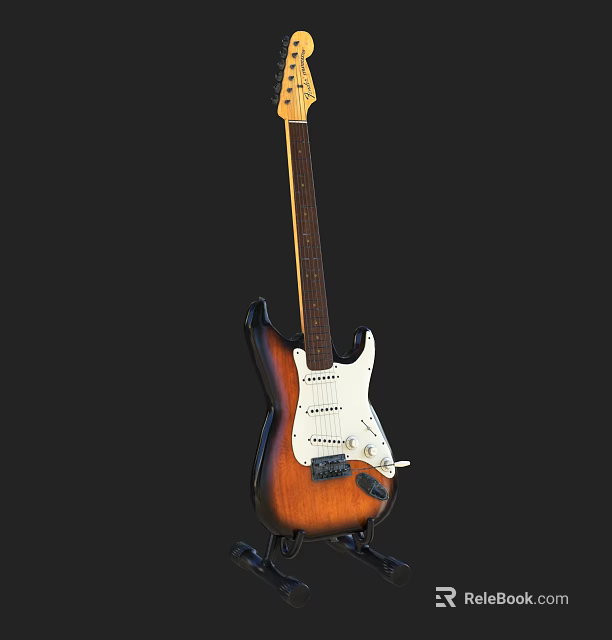 Vintage Style Electric Guitar Sunburst Finish with Maple Neck and Single Coil Pickups for Music 3d model 