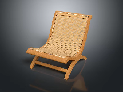 Simple Modern Lounge Chair With Woven Rattan Seat And Wooden Frame 3d model