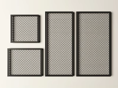 Black Mesh Room Dividers With Different Sizes And Geometric Pattern Design 3d model