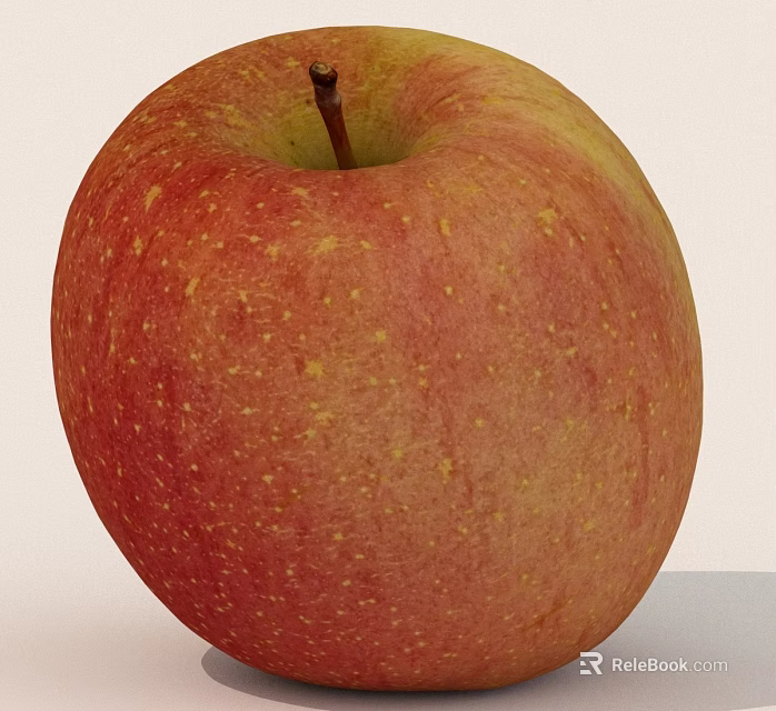 Fresh Red Yellow Apple With Brown Stem And Yellow Spots On Surface 3d model