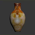 Sculpted Ceramic Vase with Two Handles Orange Yellow Gradient Surface and Intricate Carved Details