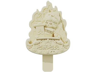 Cute Cartoon Shaped Ice Cream With Child Figure And Better And Better Text 3d model