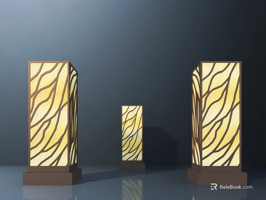 Elegant Modern Outdoor Lights With Column Design And Patterned Yellow Illumination 3d model 
