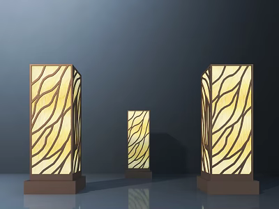 Elegant Modern Outdoor Lights With Column Design And Patterned Yellow Illumination 3d model