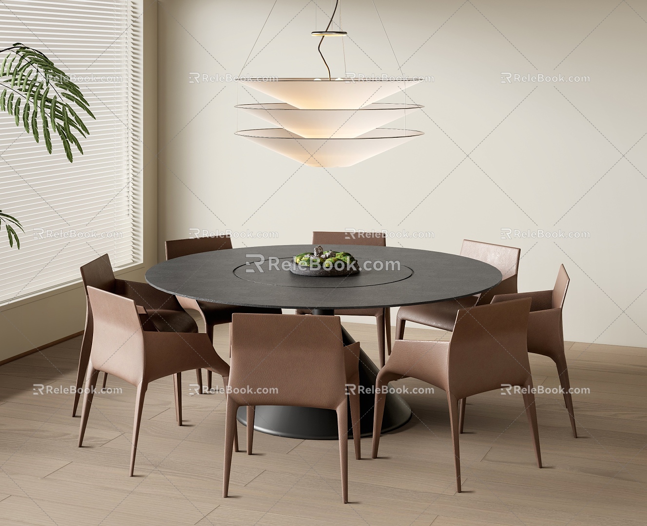 Modern Round Dining Table and Chair Box Table and Chair Round Table and Chair Chandelier 3d model