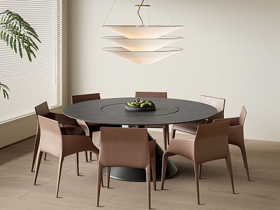 Modern Round Dining Table and Chair Box Table and Chair Round Table and Chair Chandelier 3d model