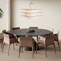 Modern Round Dining Table and Chair Box Table and Chair Round Table and Chair Chandelier 3d model