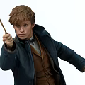 Game and Movie Character In Dark Long Coat With Brown Vest Holding Wand Casting Spell