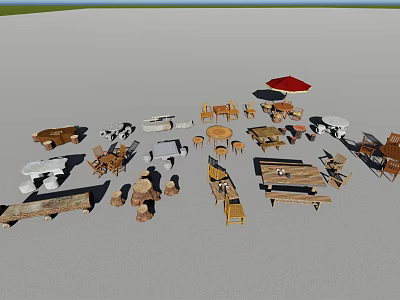 Diverse Outdoor Table and Chair Sets With Umbrella And Various Designs 3d model