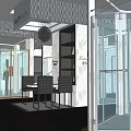 Modern Retail Store Interior With Glass Doors Display Shelves And Dining Area