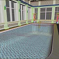 Indoor Swimming Pool Interior With Large Windows Green Plants Decorative Walls And Floor Tiles