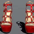 Elegant Red Women's High Heels with Strappy Design Platform and Metallic Studs
