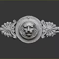 Plant Themed Stone Carving With Leaf Motifs Lion Head And Grey Background Reflection