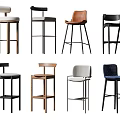 Various Design Bar Stools With Different Colors And Wooden Metal Frames 3d model