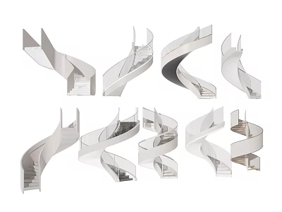 Elegant Modern Spiral Staircase Design Ideas With White Frame And Glass Railing 3d model