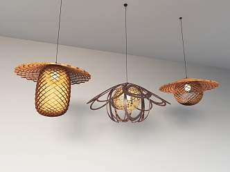 Chandelier Bamboo Chandelier Special-shaped Chandelier Hand-woven Bamboo Art Lamp 3d model