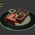 Red Roof Connected Buildings With White Trim And Small Windows On Circular Base