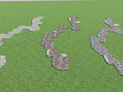 Stepping Stones Path on Green Lawn with Natural Stone Arrangement and Garden Design 3d model
