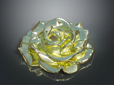Golden Yellow Rose with Shiny Metallic Layered Petals Exhibiting Glossy Floral Design on Dark Background 3d model