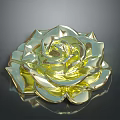 Golden Yellow Rose with Shiny Metallic Layered Petals Exhibiting Glossy Floral Design on Dark Background