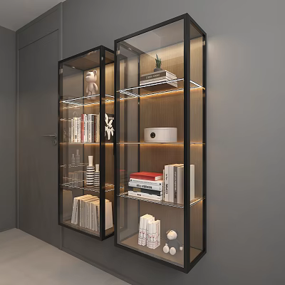 Modern Glass Door Storage Cabinet With LED Lighting And Shelves For Books Decor 3d model