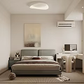 Cozy Modern Bedroom Interior With Gray Bed Nightstand Painting Air Conditioner Desk Chair