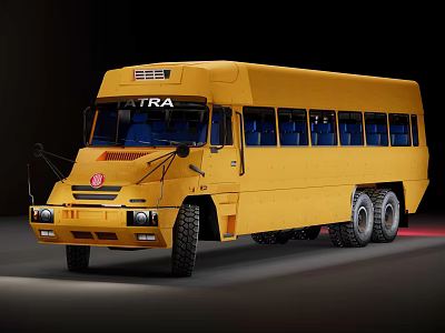 Yellow ASTRA Heavy Duty Off Road Bus With Large Tires And Blue Windows 3d model