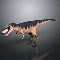 Realistic 3D Dinosaur Model In Standing Pose With Open Mouth And Gray Background Reflection 3d model