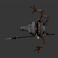 Fantasy Spear Weapon With Metallic Red Silver Accents And Sharp Tip Held By Winged Creature 3d model