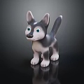 3D Modeled Husky Puppy With Blue Eyes Gray White Fur Standing On Black Background