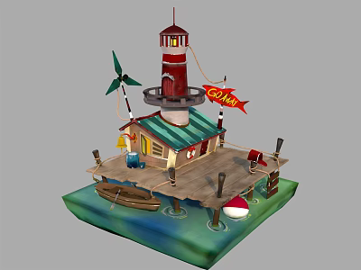 Modern Cartoon Building Lighthouse 3d model