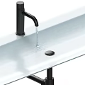 Modern White Washbasin Design With Black Faucet Running Water And Smooth Countertop