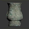 Ancient Bronze Sculpture Vessel With Intricate Carved Patterns And Green Patina Surface