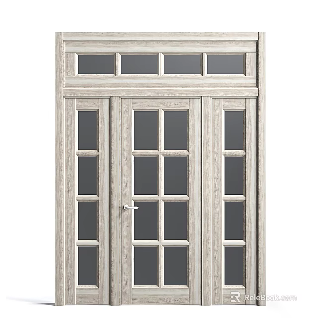 Modern Wooden Hinged Door With Glass Grid Panels And Classic Frame Design 3d model 