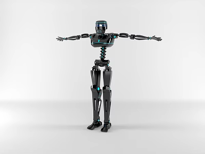 Black Industrial Robot With Blue Accents And Mechanical Arm For Manufacturing Automation 3d model