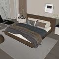 Modern Double Bed With Upholstered Headboard Decorative Pillows Throw Blanket And Nightstand In Bedroom Interior