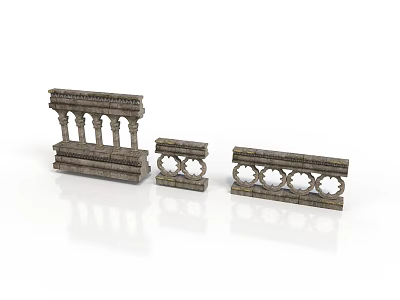 Ornate Stone Railing Components With Carved Columns Decorative Panels And Intricate Designs 3d model