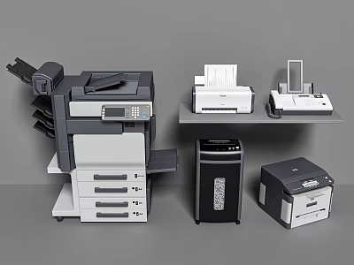 Essential Office Appliances Featuring Multifunction Printers Desktop Printers And Shredders For Modern Workplace 3d model