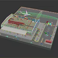 Cartoon Airport Scenario Featuring Building Airplane Parking Area And Vehicles Layout