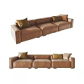 Comfortable Brown Three Seater Sofa With Golden Decorative Pillows Modern Design 3d model