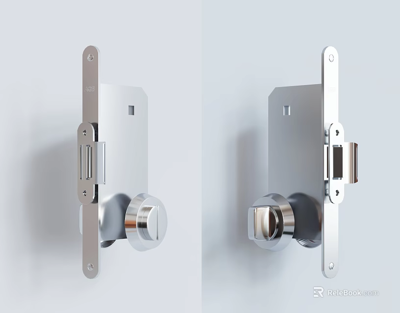 Modern Door Lock With Sleek Metal Chrome Finish Double View Design 3d model 