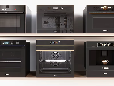 Modern Black Household Appliances With Oven Coffee Maker And Gold Accent Features 3d model